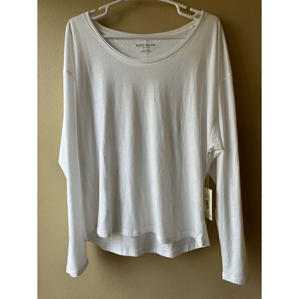 Ramy Brook Jane Cotton Blend Boat Neck Long Sleeve in Ivory Women's Size Large